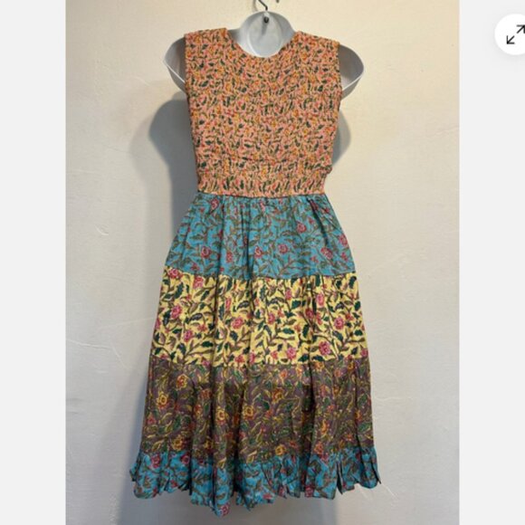 Nwt SACRED THREADS boho gypsy funky hippie rayon tier tank DRESS M - Picture 4 of 4